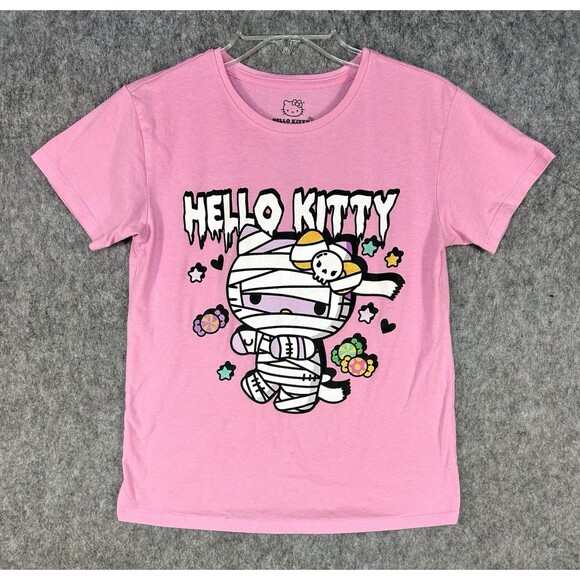 Hello Kitty Halloween Mummy T-Shirt Pink Juniors Size L 10-12 Sparkle Sanrio - Picture 1 of 6